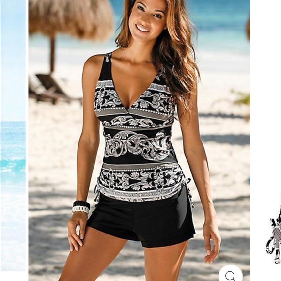 NWT Black and white stripedCUTE TANKINI SET medium - Picture 1 of 9